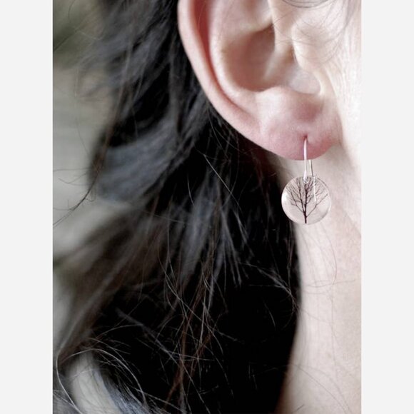 Round Tree Earrings – Handmade Resin & Acrylic with Sterling Silver Hooks - Picture 2 of 4